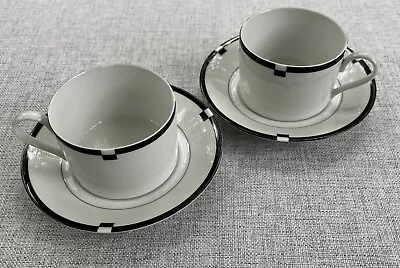Set 6 MIKASA Midnight Coffee Tea Cups & 6 Saucers Porcelain￼ Black White Geo • $49