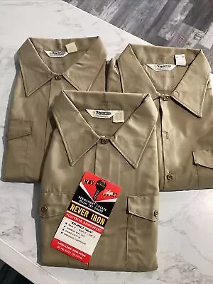 VTG Key Imperial Key Prest Khaki Button Up Front Work Shirt Mens Long Sleeve XXL • $30