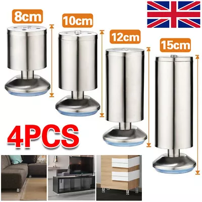 4Pcs Stainless Steel Feet Plinth Legs Sofa Bed Cupboard Cabinets Furniture Stand • £6.59