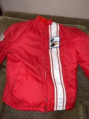 Vintage Mel Nick Ford Mustang Cobra Racing Jacket Red W/Faux Fur USA SZ M T55 • $222.22