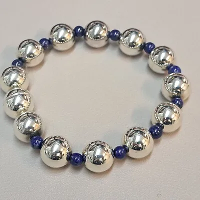 Milor Italy 925 Sterling Silver Beads Lapis Lazuli Bracelet Sz 7.6 • $55