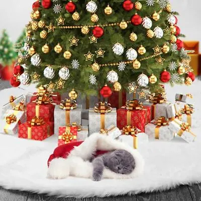 35  Christmas Tree Skirt Base Floor Mat Fluffy Faux Fur Carpet Apron Xmas Party  • $13.99