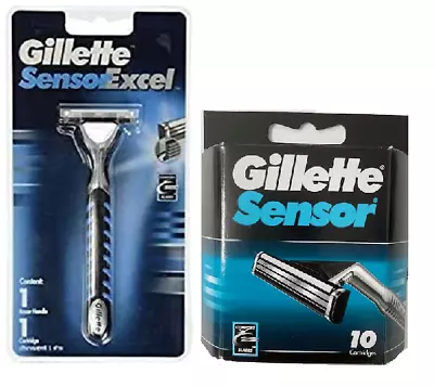 Gillette Sensor Excel Razor Handle + 10 Sensor Refill Cartridges • $21.99