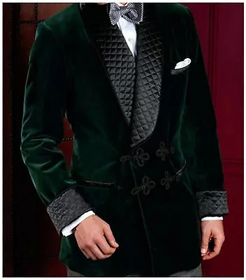 Men Green Smoking Jackets Elegant Luxury Stylish Designer Party Wear Blazer Coat • $167.99