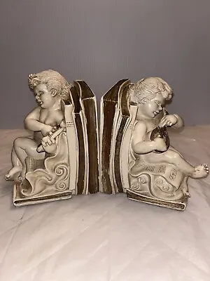 VTG 1965 Bookend Set Plaster Cherub/Angel-Universal Statuary Corp. -Nice Patina • $18