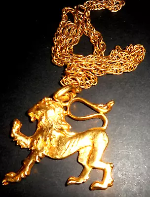 Vtg HL Gold Tone Regal Lion 2  Pendant 24  Chain Necklace • $69.99