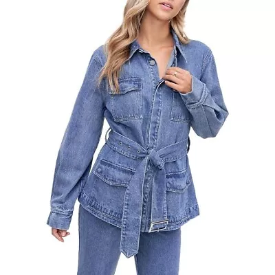 NWT En Saison Womens Madeline Blue Denim Belted Denim Jacket Coat S • $30