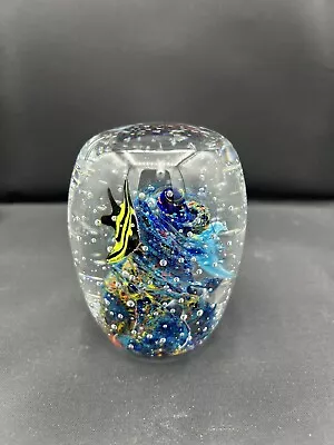 Vintage Murano Style Aquarium Fish Bubbles Cylinder Art Glass Paperweight 4” • $21