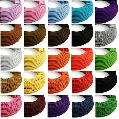 Italian Coloured Braided Lighting 3 Core Fabric Cable Flex Cord Vintage Retro UK • £3.22