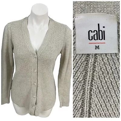 Cabi Sweater Womens Medium Button Up Knit Tan Gray Career Work Casual Office • $13.31