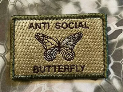 VELCRO® BRAND Fastener Morale Patch ANTI-SOCIAL Butterfly Multitan Patches 3x2  • $5.95