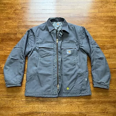 VTG Carhartt FR Flame Resistant Coat Men Large Gray Duck Canvas Quilted Work 90s • $125