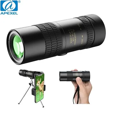 APEXEL 4K 10-300X40mm Telephoto Zoom Monocular Telescope With Tripod For Camping • £30.69