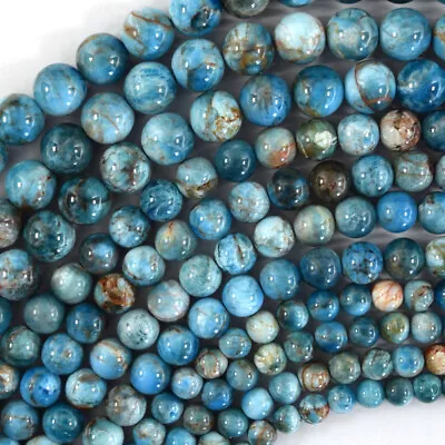 $8.99 • Buy Natural Blue Apatite Round Beads Gemstone 15.5  Strand 4mm 6mm 8mm 10mm S1