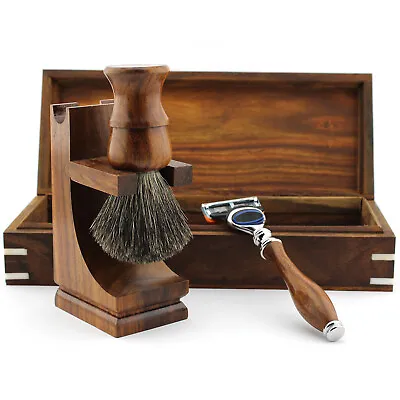 Black Badger Hair Wooden Handle Shaving Brush And Cartridge Razor Kit For Men • $99.99