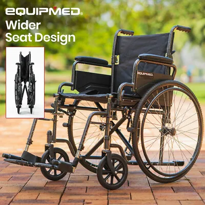 EQUPMED 24 Inch Wheelchair XL Wide Manual Folding Wheel Chair Foldable Portable • $295