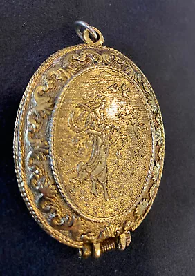 Vintage Perfume Locket Art Nouveau Style Woman & Cherub Design On Front (Used) • $15