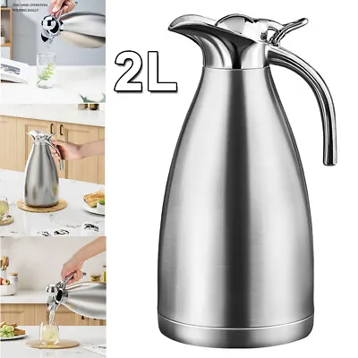 Large 2L Stainless Steel Tea Pot Insulated Vacuum Jug Flask Coffee Travel Thermo • £14.89