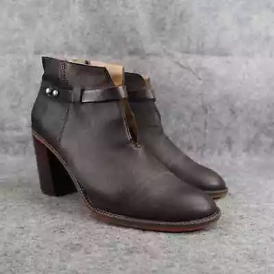 Franco Sarto Shoes Womens 7.5 Bootie Fashion Leather Elvis Cutout Block Heel Zip • $44.97