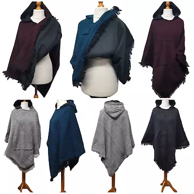 Unisex Poncho Fleece Lined Winter Cape Shawl Wrap Hooded Pocket Size S M L XL • £24.99