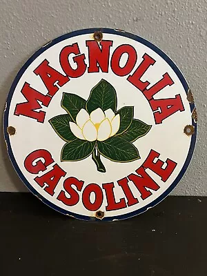 Vintage Magnolia Gasoline Porcelain Gas Oil Service Station Pump Plate Sign • $44.99