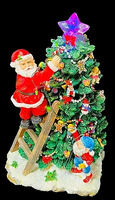 Vtg Tabletop Santa Climbing Christmas Tree Rare Music Lights Ladder Elves Star • $74.99