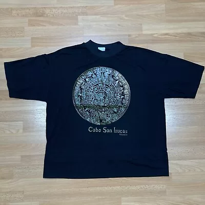 Vintage Cabo San Lucas Shirt L 90s Cropped Mexico Mayan Calendar Vacation Tee • $12.49