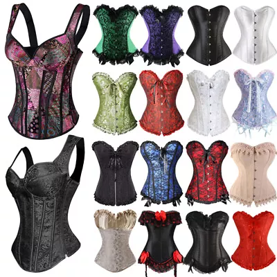 Women Plus Size Boned Brocade Overbust Corset Bustier Top Waist Training Cincher • $20.79