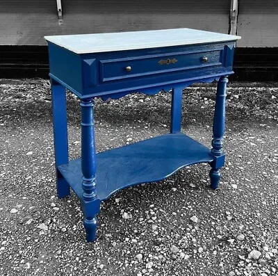 ANTIQUE 19th CENTURY FRENCH OAK PAINTED & MARBLE TOPPED CONSOLE TABLE C1900 • £325