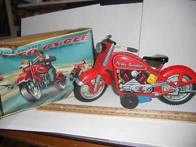 Rare Red Vintage Toy Japan Nomura Tin Friction Harley Davidson Motorcycle & Box • $269