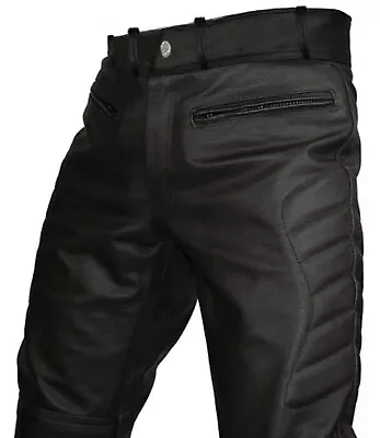 Mens Black Leather Jeans Bikers Real Leather Trousers Motorcycle Pants • $109.99