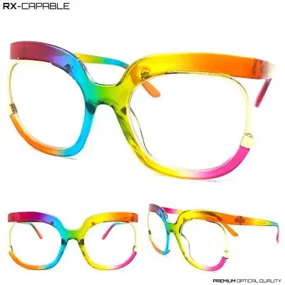 Oversized Vintage Retro Style Clear Lens EYE GLASSES Large Rainbow Optical Frame • $19.99