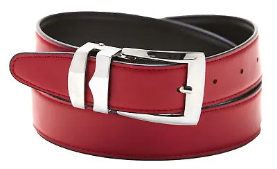 Men's Belt Reversible Bonded Leather Belts Silver-Tone Buckle Over 20 Colors • $17.95