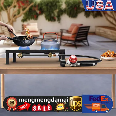 Double Propane Gas Burner Stove Camping BBQ Cooker Cooking With Regulator Hose • $38.95