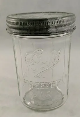 BALL FREEZER JAR Zinc Lid Cap Clear Glass 12ozs Embossed Stippled C-17 Vintage • $15.10