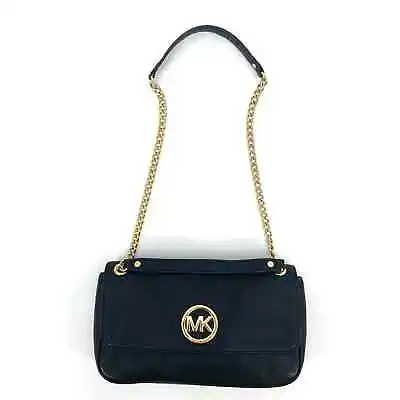 Michael Kors Women's Fulton Flap Black Pebbled Leather Small Shoulder / Hand Bag • $50