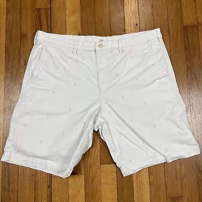 Gap Essential Khaki 10  Short Mens 38 Flat Front Anchor Graphic Cotton White • $9.76