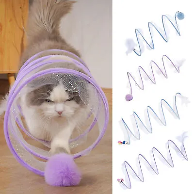 S Shaped Cat Tunnel Spring Feather Toy Folded Cat Tunnel Tube Pet Interactive AU • $12.69