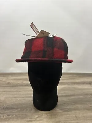 VTG Wool Broner Red/Black Buffalo Plaid Checker Hunting Hat/Cap Woolrich Fabric • $39.89