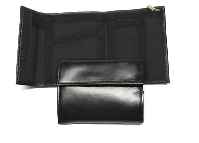 Leather Bifold Wallet With Nylon Interior And Coin Pocket - Black • $12.99