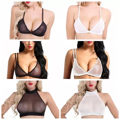 £4.26 • Buy Women Sheer Mesh Halter Neck See-througH Bra Crop Top Blouses Vest Clubwear