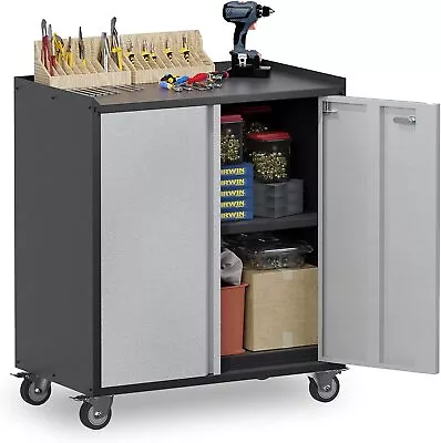 Updated Metal Storage Cabinet Garage Tool Cabinet With Lockable Wheels FREE Ship • $108.99