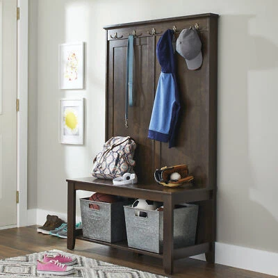 $188.90 • Buy Brown Toffee Wooden Hall Tree Coat Rack Hat Hooks Storage Stand Entryway Bench