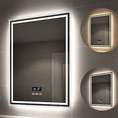 EMKE LED Bathroom Mirror With Bluetooth Shaver Socket Clock Demister 500x700 Mm • £115.99