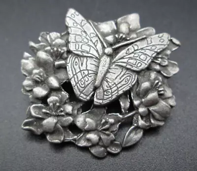 Birds & Blooms Pewter Limited Edition Butterfly Brooch Pin 1998 Vintage Estate • $10.99