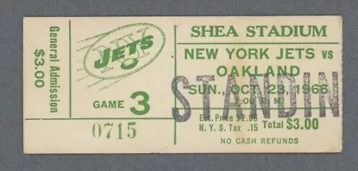 10/23/66 • Oakland Raiders Vs New York Jets AFL Ticket Stub • $99.99