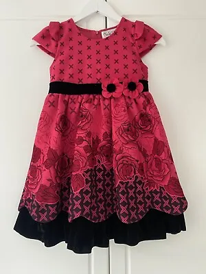 Pink Black Floral Layered Dress 7 Yrs Couche Tot Girls Party Summer Holiday Glam • £16.98