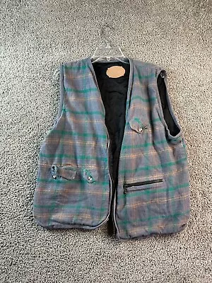 VINTAGE BUM Equipment Jacket Mens Medium Gray Green Plaid Sleeveless Vest FLAW • $24.99