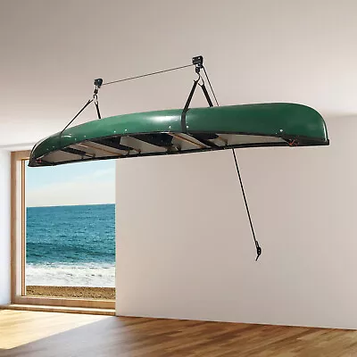 125 Lbs Kayak Hoist Bike Lift Pulley System Ceiling Hook Garage Storage Rack NEW • £37.82