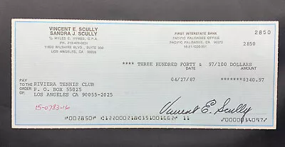 Vin Scully Signed - Autographed Check - PSA/Dna COA  Dodgers Great! • $349